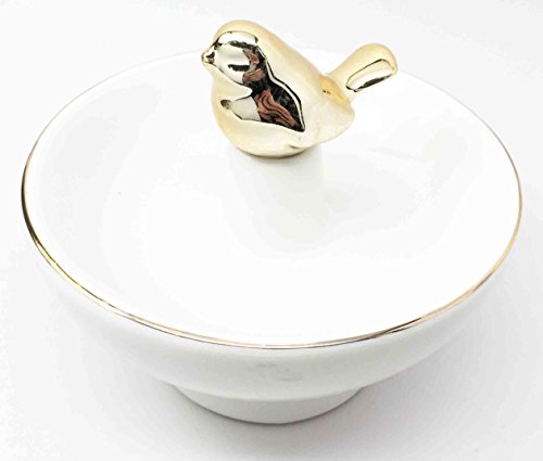Ebros Gift Ebros Gold Plated Morning Bird Ceramic Jewelry Ring Holder Statue 4"Tall Perching Bird
