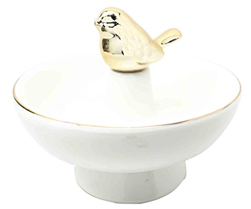 ebros gift Ebros Gold Plated Morning Bird Ceramic Jewelry Ring Holder Statue 4"Tall Perching Bird