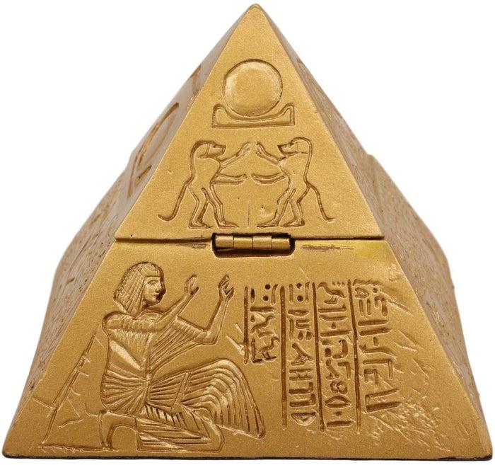 Ebros Gift Ebros Golden Ancient Egyptian Pyramid Decorative Box 4" Wide Trinket Stash Box