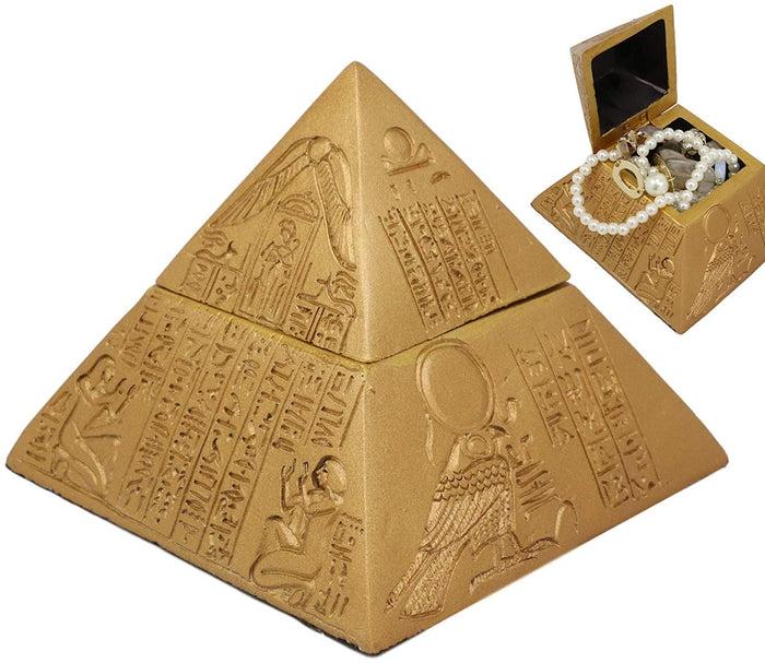 Ebros Gift Ebros Golden Ancient Egyptian Pyramid Decorative Box 4" Wide Trinket Stash Box