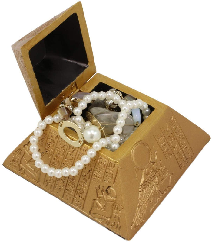 Ebros Gift Ebros Golden Ancient Egyptian Pyramid Decorative Box 4" Wide Trinket Stash Box