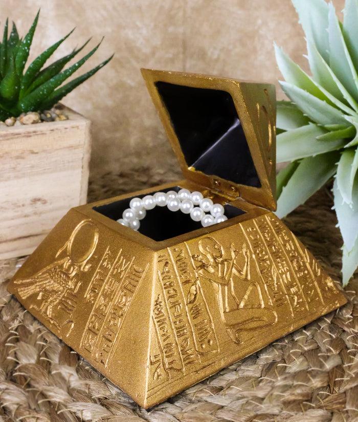 ebros gift Ebros Golden Ancient Egyptian Pyramid Decorative Box 4" Wide Trinket Stash Box