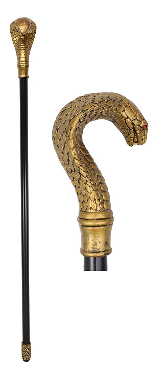 Ebros Gift Ebros Golden Egyptian God Uraeus Cobra Head Prop Decorative Walking Cane 39"H