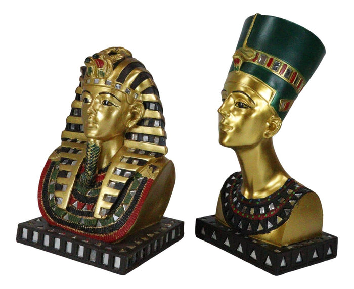 Ebros Gift Ebros Golden Mask Of Egypt Pharaoh King TUT And Queen Nefertiti Statue Set Of 2