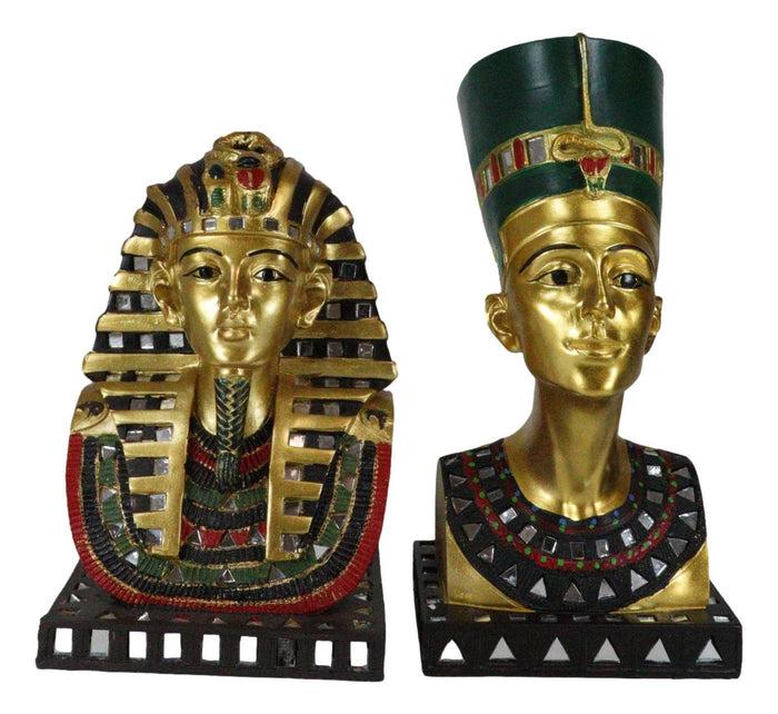 Ebros Gift Ebros Golden Mask Of Egypt Pharaoh King TUT And Queen Nefertiti Statue Set Of 2