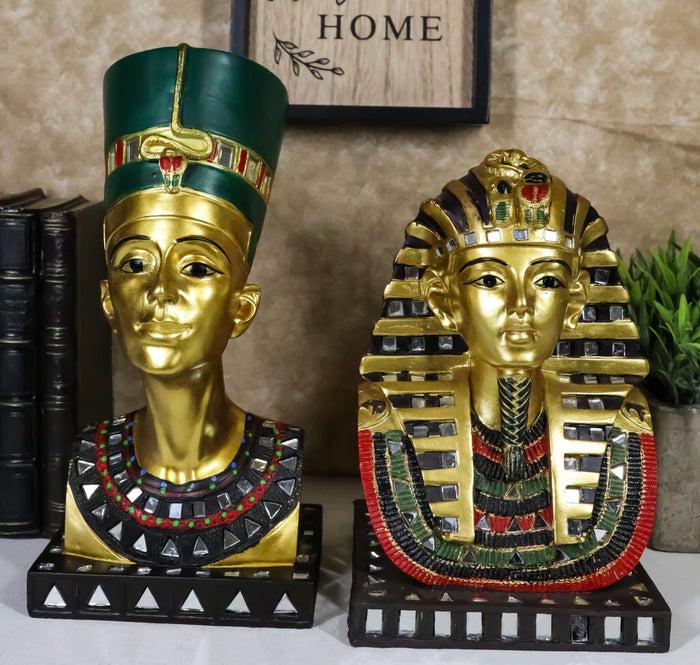 ebros gift Ebros Golden Mask of Egypt Pharaoh King TUT and Queen Nefertiti Statue Set of 2