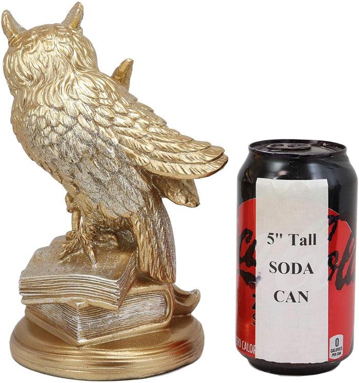 Ebros Gift Ebros Golden Owl Of Bibliography Figurine Wisdom Of The Woods Wise Great Horned Owl With A Pen Feather Writing On A Stack Of Scholarly Books Collectible Statue With Glitters Accent Decor Of Owls Theme