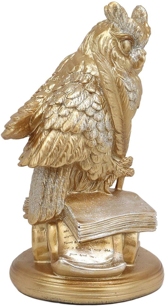 Ebros Gift Ebros Golden Owl Of Bibliography Figurine Wisdom Of The Woods Wise Great Horned Owl With A Pen Feather Writing On A Stack Of Scholarly Books Collectible Statue With Glitters Accent Decor Of Owls Theme