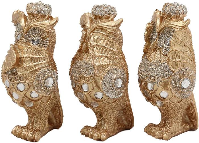 Ebros Gift Ebros Golden See Hear Speak No Evil 3 Wise Owls With Royal Crowns And Crystals Figurine Decor Set Wisdom Of The Woods Wise Great Horned Owls Collectible Statues