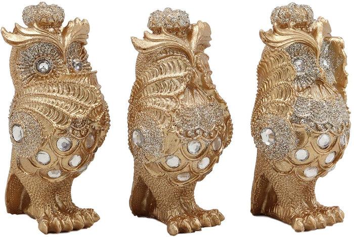 Ebros Gift Ebros Golden See Hear Speak No Evil 3 Wise Owls With Royal Crowns And Crystals Figurine Decor Set Wisdom Of The Woods Wise Great Horned Owls Collectible Statues