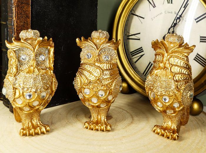 ebros gift Ebros Golden See Hear Speak No Evil 3 Wise Owls with Royal Crowns and Crystals Figurine Decor Set Wisdom of The Woods Wise Great Horned Owls Collectible Statues
