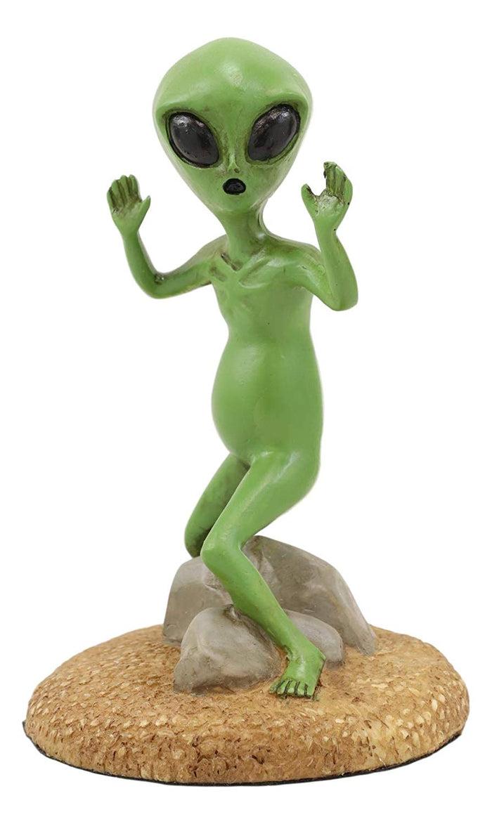 ebros gift Ebros Gotcha Area 51 Bizarre Green ET Roswell UFO Alien with Hands Up in Surrender Statue 4.5" Tall Extra Terrestrial Halloween Comical Funny Decorative Figurine Or Cake Topper Decoration