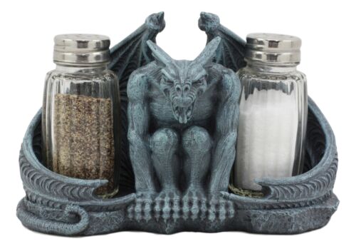 ebros gift Ebros Gothic Abaddon Crouching Winged Gargoyle Salt And Pepper Shakers Holder Figurine Set 6.5" Long Fantasy Kitchen Decor Statue