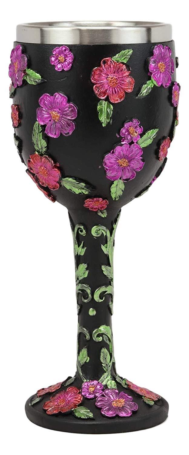 Ebros Gift Ebros Gothic Black Red Pink Green Day Of The Dead Sugar Skull Wine Goblet 7oz