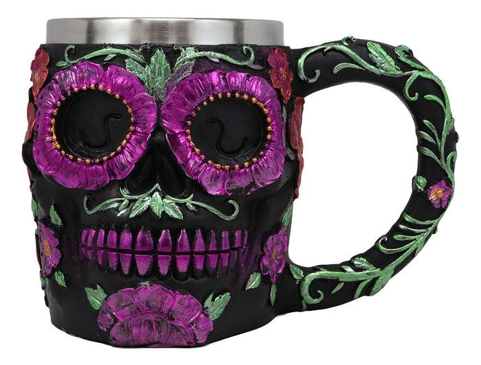 Ebros Gift Ebros Gothic Black Red Pink Green Day Of The Dead Sugar Skull Mug 12 Oz