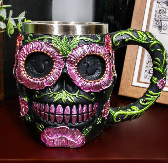 ebros gift Ebros Gothic Black Red Pink Green Day of The Dead Sugar Skull Mug 12 Oz