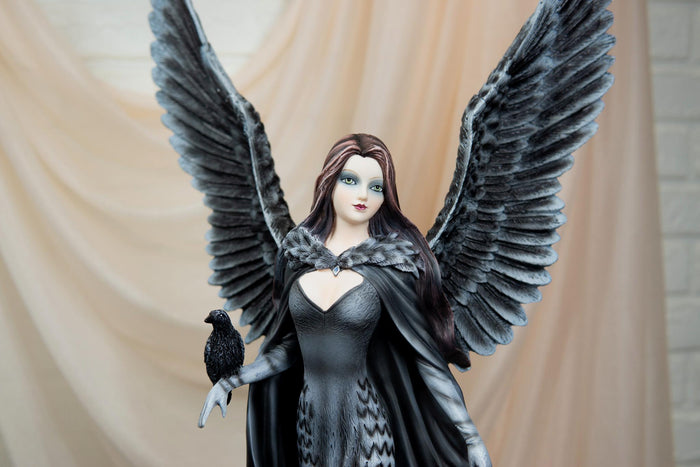 Ebros Gift Ebros Gothic Black Shadow Winged Angel Goddess W/ Raven Figurine Death Gallows