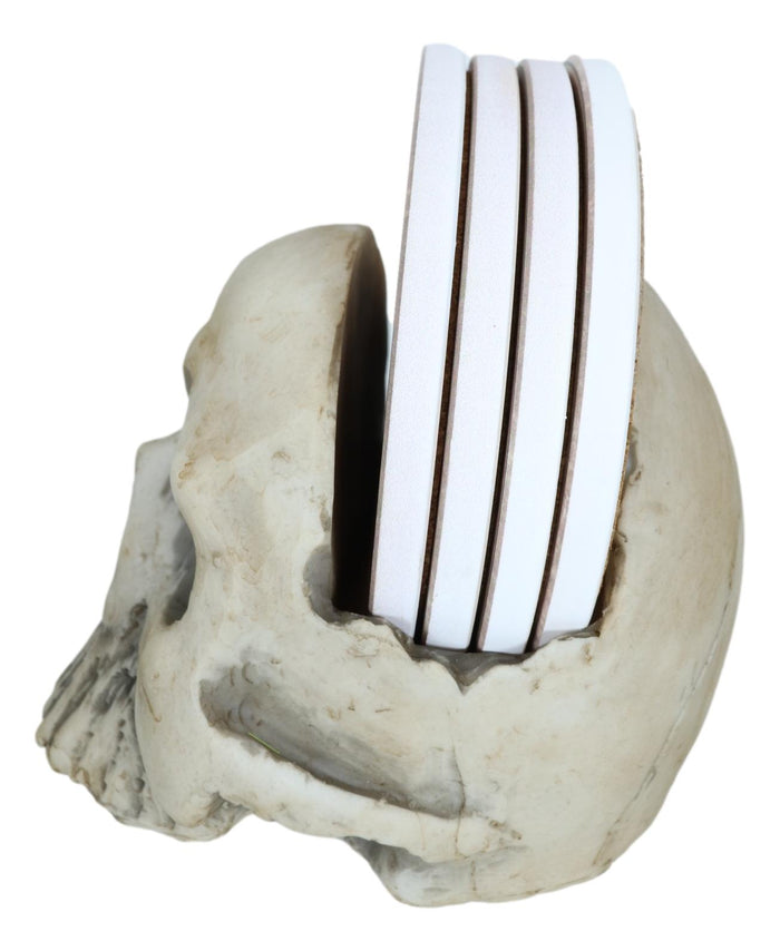 Ebros Gift Ebros Gothic Bone Cream Homosapien Half Skull Base Holder With 4 Coasters Set