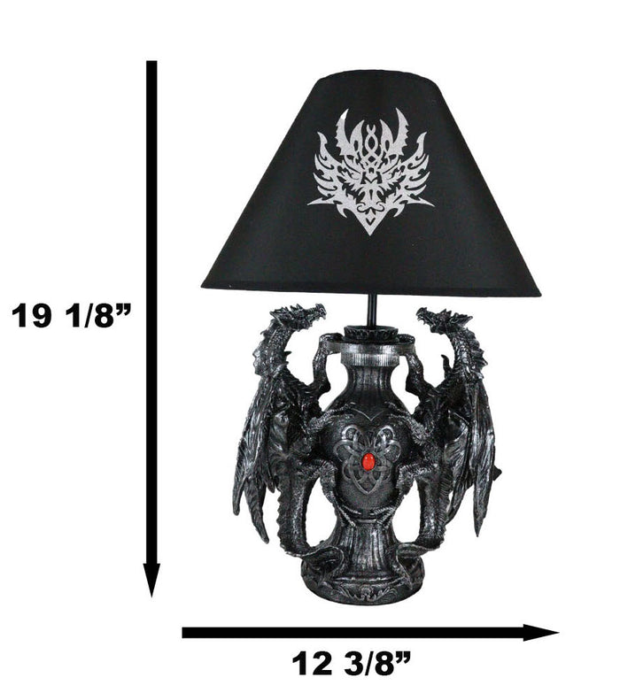 Ebros Gift Ebros Gothic Climbing Dual Dragon Desktop Table Lamp Statue Decor & Shade 19"H