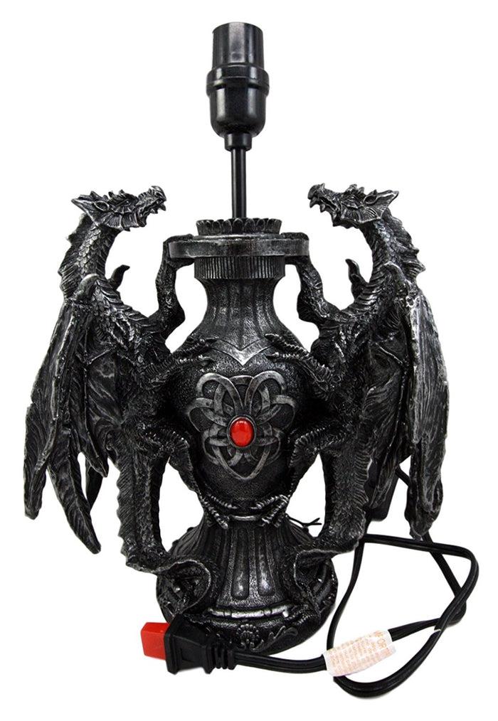 Ebros Gift Ebros Gothic Climbing Dual Dragon Desktop Table Lamp Statue Decor & Shade 19"H