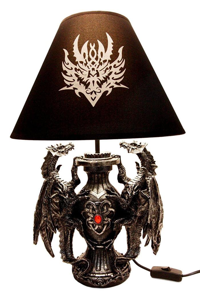 Ebros Gift Ebros Gothic Climbing Dual Dragon Desktop Table Lamp Statue Decor & Shade 19"H