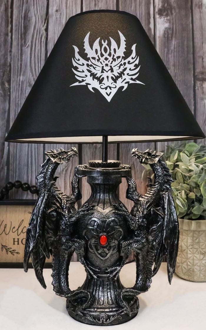ebros gift Ebros Gothic Climbing Dual Dragon Desktop Table Lamp Statue Decor & Shade 19"H