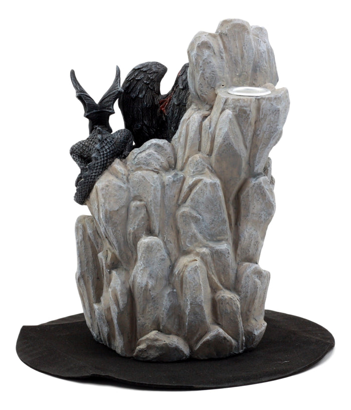 Ebros Gift Ebros Gothic Dark Angel W/ Shadow Dragon On Waterfall Rocky Cliff Figurine 7.5" H