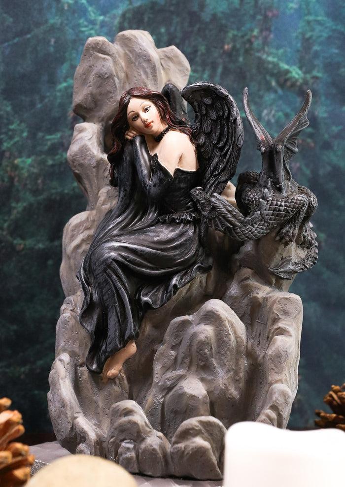 ebros gift Ebros Gothic Dark Angel W/ Shadow Dragon On Waterfall Rocky Cliff Figurine 7.5" H