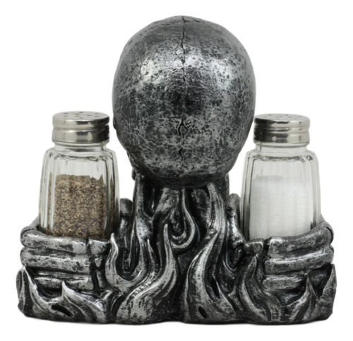 Ebros Gift Ebros Gothic Day Of The Dead Grinning Skull Salt And Pepper Shakers Holder Figurine Set 6.25" Long Fantasy Kitchen Decor Statue
