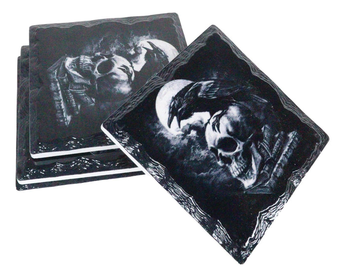 Ebros Gift Ebros Gothic Edgar Poe Raven Crow Nevermore Cork Backed Ceramic Coasters 4 Piece