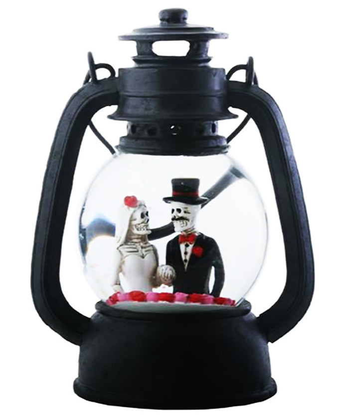 Ebros Gift Ebros Gothic Eternal Skeleton Wedding Couple Water Globe LED Night Lantern