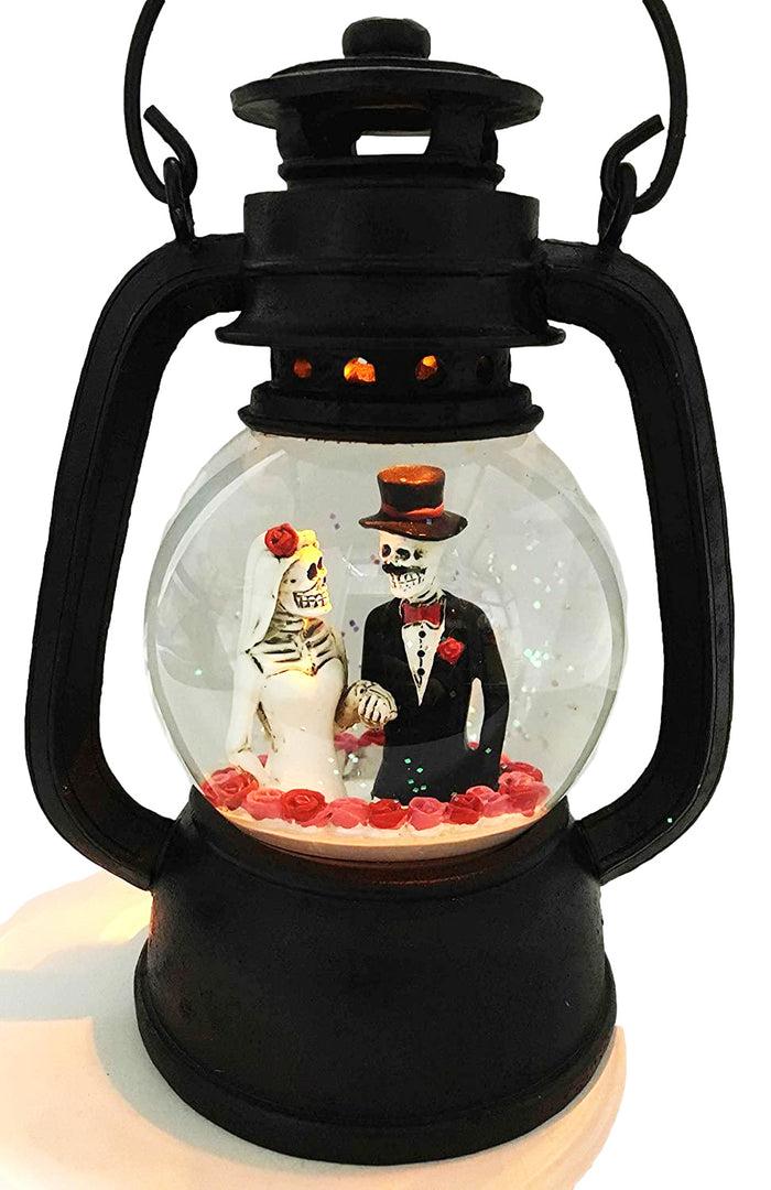 ebros gift Ebros Gothic Eternal Skeleton Wedding Couple Water Globe LED Night Lantern