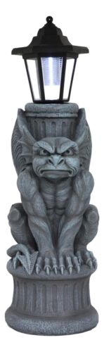 Ebros Gift Ebros Gothic Gargoyle Statue With Solar LED Lantern Light Post 20" Tall Figurine