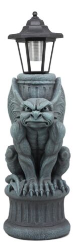 Ebros Gift Ebros Gothic Gargoyle Statue With Solar LED Lantern Light Post 20" Tall Figurine