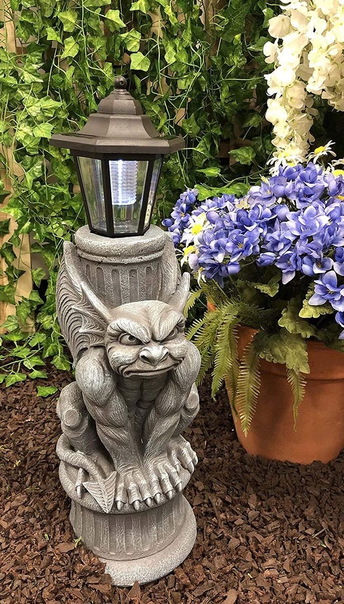 ebros gift Ebros Gothic Gargoyle Statue with Solar LED Lantern Light Post 20" Tall Figurine