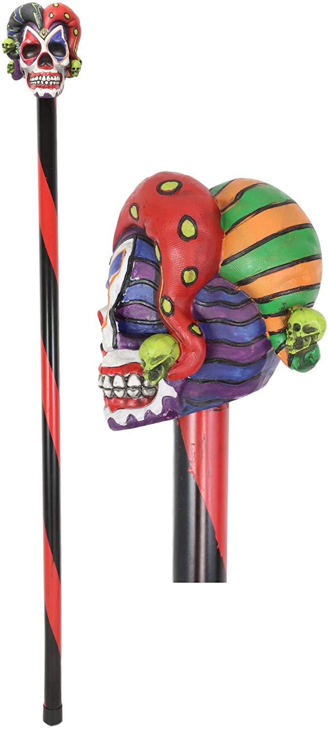 ebros gift Ebros Gothic Harlequin Jester Clown Decorative Prop Walking Swagger Cane 34"H