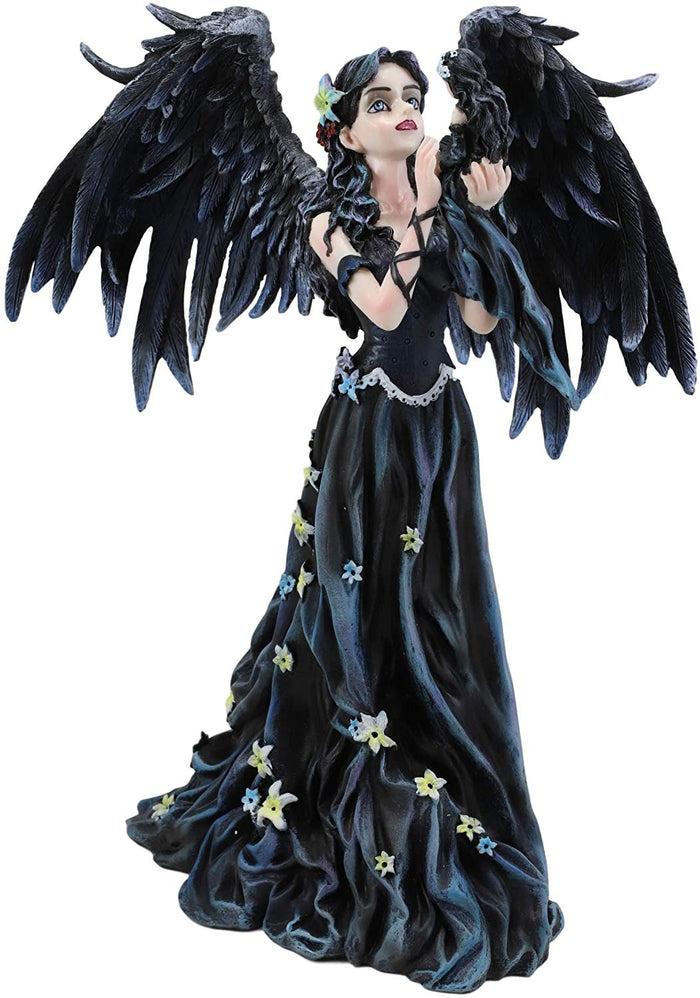 Ebros Gift Ebros Gothic Raven Crow Angel In Black Floral Gown Statue 11.5" Tall Nene Thomas