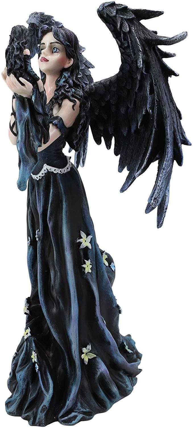 Ebros Gift Ebros Gothic Raven Crow Angel In Black Floral Gown Statue 11.5" Tall Nene Thomas