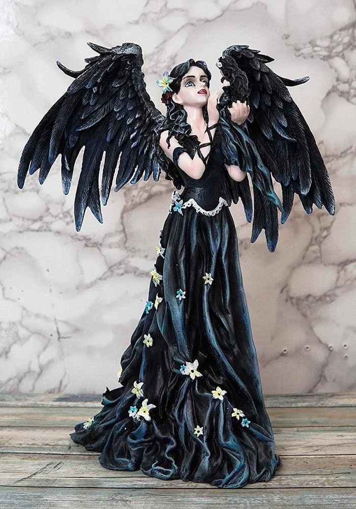 ebros gift Ebros Gothic Raven Crow Angel in Black Floral Gown Statue 11.5" Tall Nene Thomas