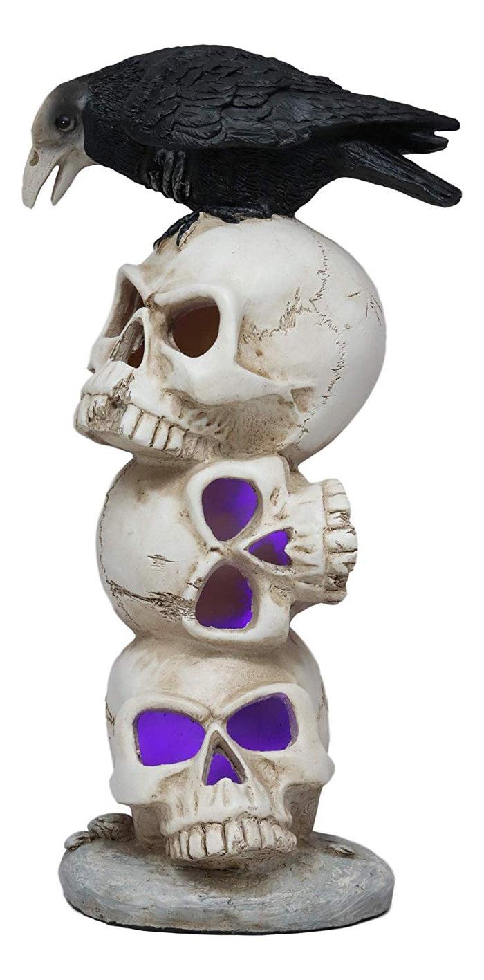 Ebros Gift Ebros Gothic Raven Crow Bird Perching On Totem Stacked Skulls With LED Light Statue