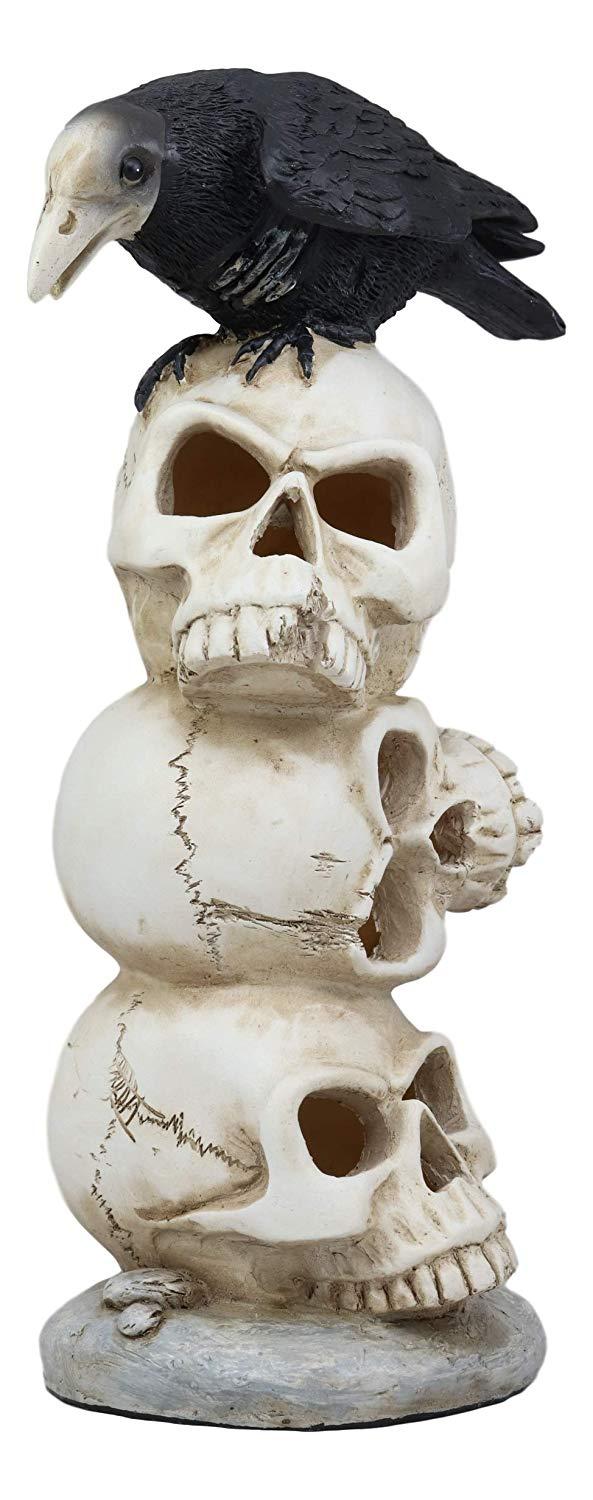 Ebros Gift Ebros Gothic Raven Crow Bird Perching On Totem Stacked Skulls With LED Light Statue