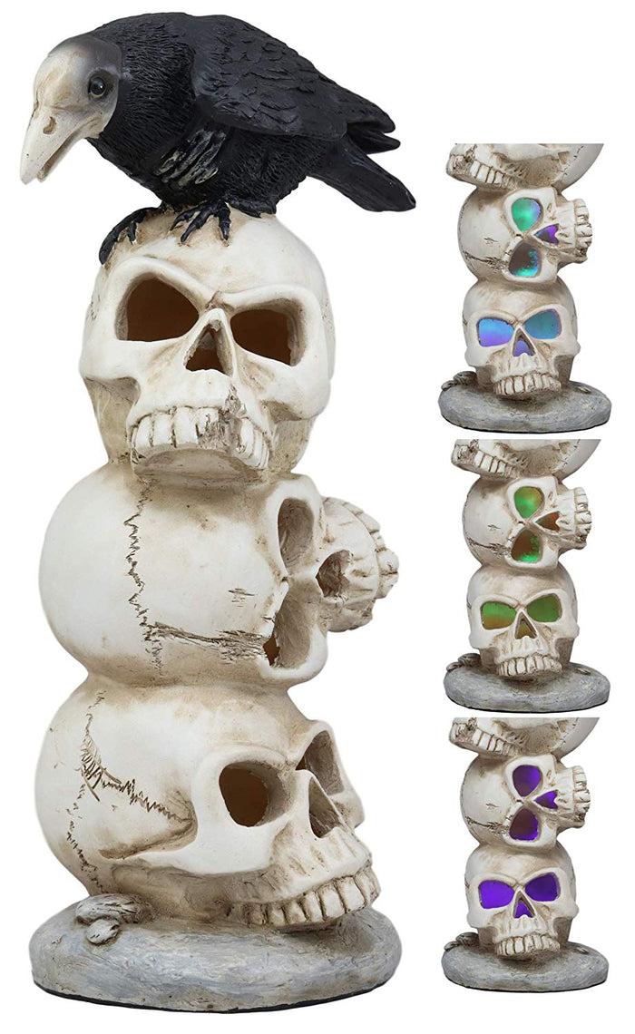 ebros gift Ebros Gothic Raven Crow Bird Perching On Totem Stacked Skulls With LED Light Statue