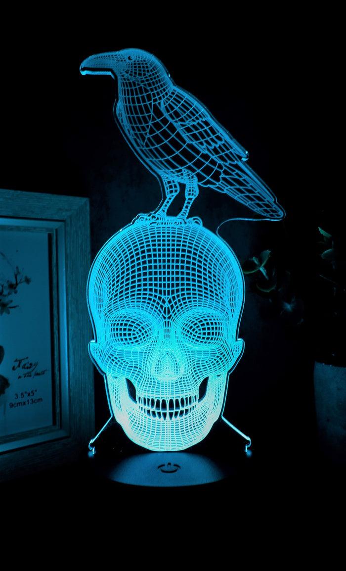 ebros gift Ebros Gothic Raven On Grinning Skull Acrylic Art Panel Colorful LED Night Light