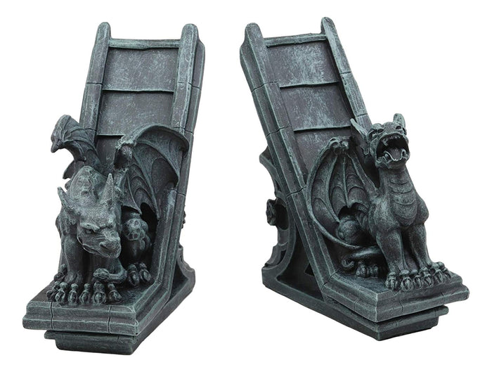 Ebros Gift Ebros Gothic Roaring Gargoyles On Rooftop Sculptural Bookends Set 7" High Decor