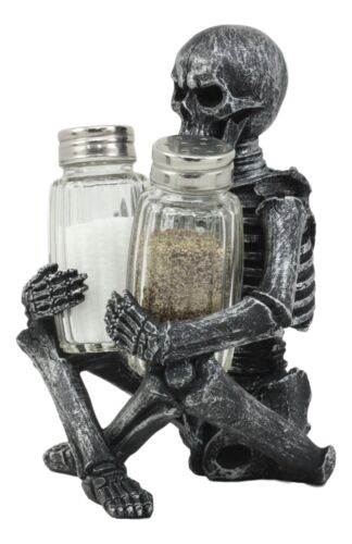 Ebros Gift Ebros Gothic Sitting Skeleton Salt And Pepper Shakers Holder Figurine Set 6.25"H