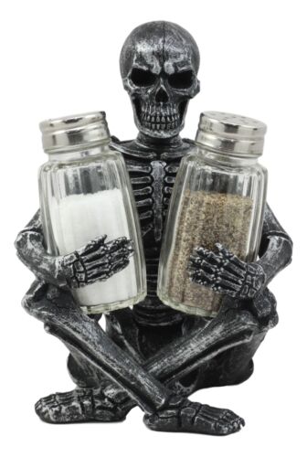 Ebros Gift Ebros Gothic Sitting Skeleton Salt And Pepper Shakers Holder Figurine Set 6.25"H