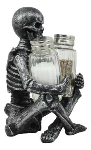 Ebros Gift Ebros Gothic Sitting Skeleton Salt And Pepper Shakers Holder Figurine Set 6.25"H