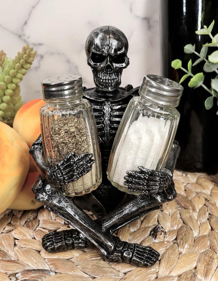 ebros gift Ebros Gothic Sitting Skeleton Salt And Pepper Shakers Holder Figurine Set 6.25"H