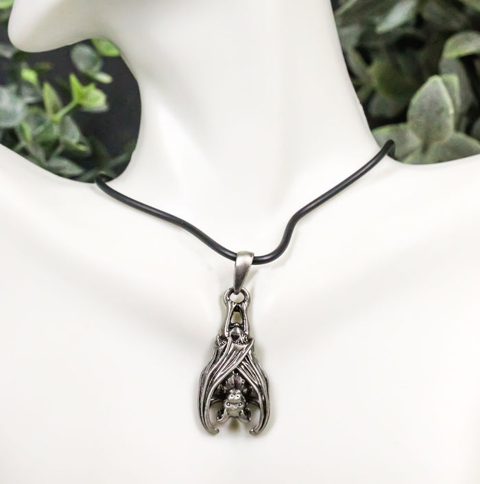 ebros gift Ebros Gothic Sleeping Vampire Bat Pendant Pewter Necklace Fantasy Terror Creature of Darkness Jewelry Accessory