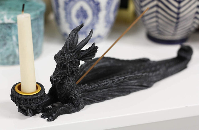 Ebros Gift Ebros Gothic Stony Dragon Incense Burner And Candle Holder Figurine 10" Long